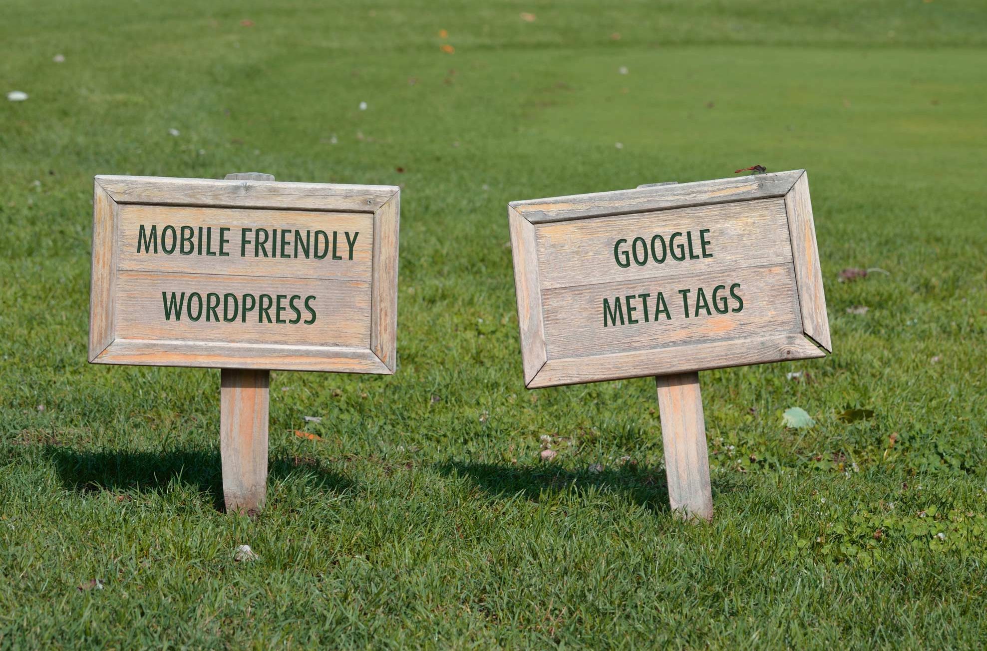 Two wooden signs outlining the benefits of websites & SEO on the golf course