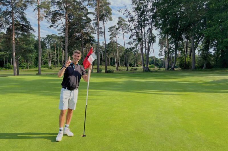 Darren Redwood on the golf course after making a hole in one