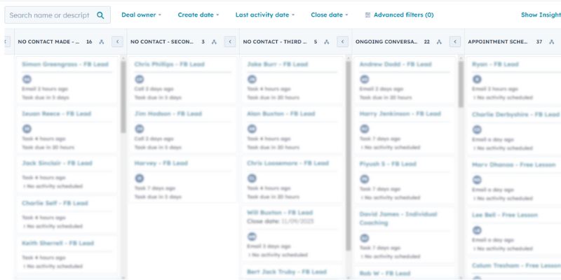 Screenshot of Hubspot sales pipeline in their CRM system
