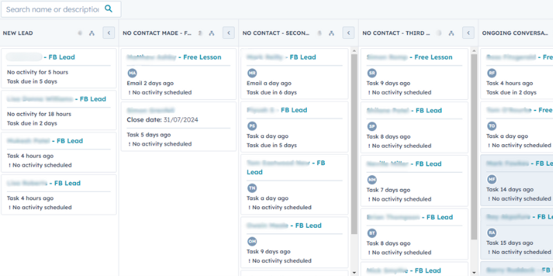 Golfontrack's new sales pipeline using Hubspot